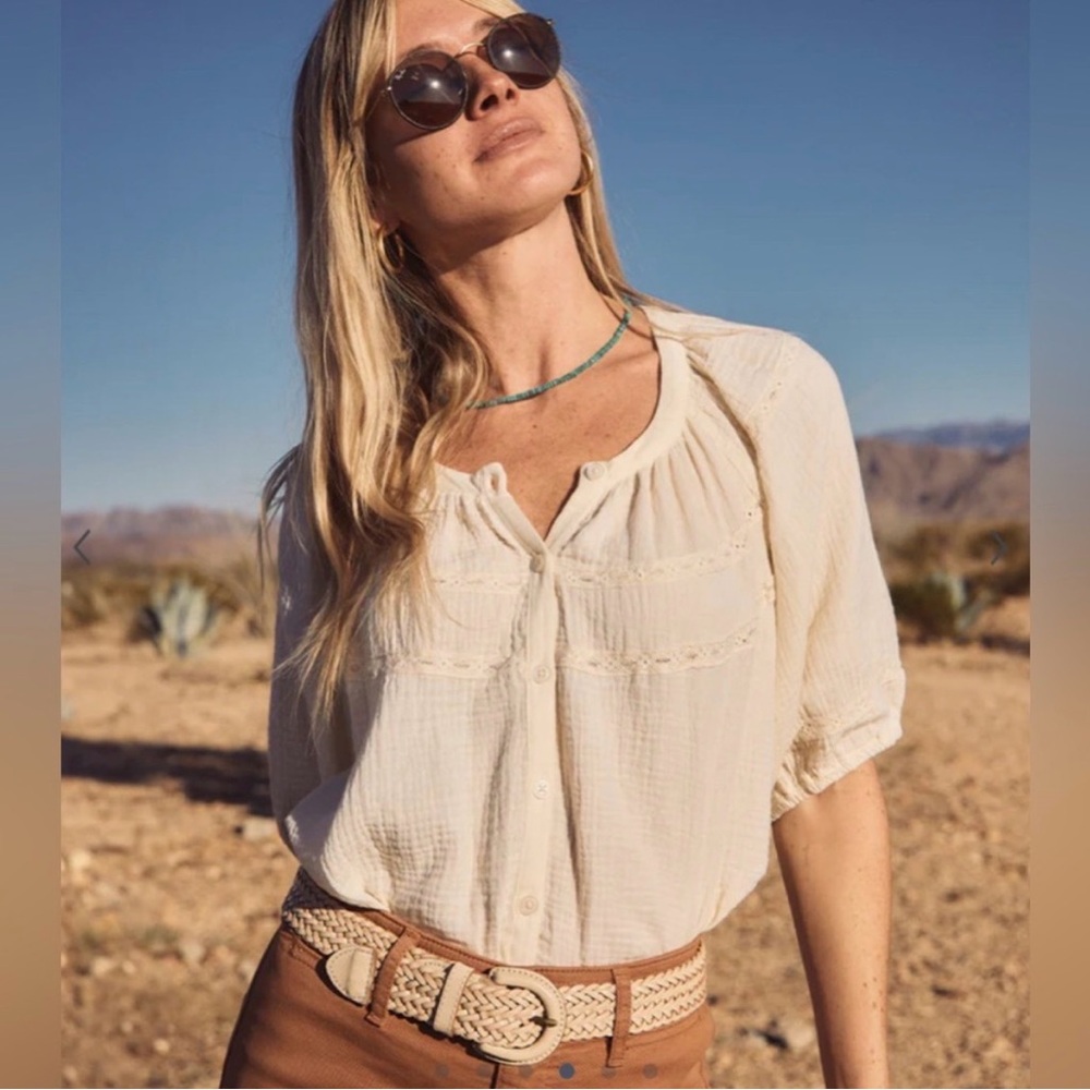 Marine Layer Cream Gauze Button-Front Blouse